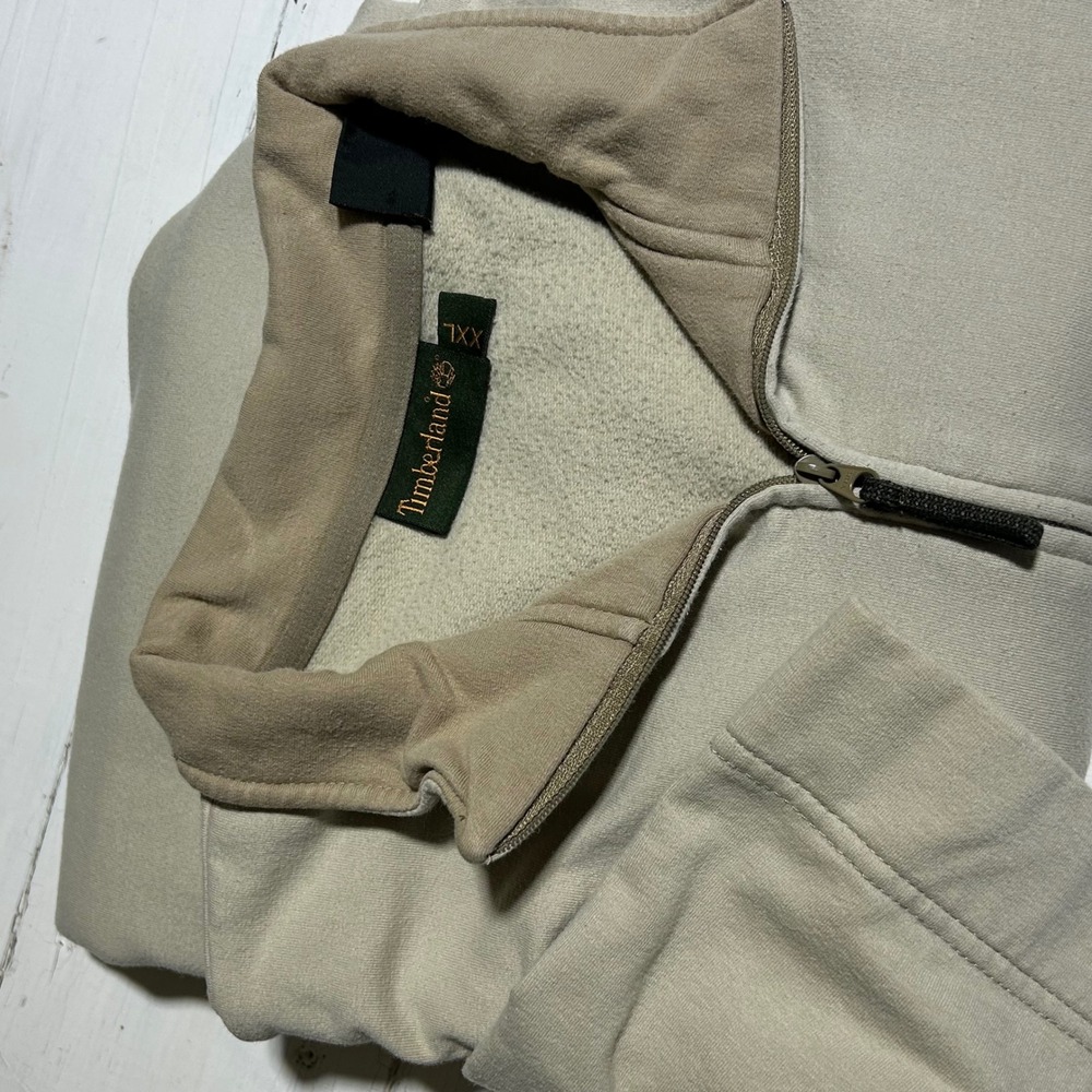 Timberland Mens Beige Quarter Zip Pullover‎ Sweatshirt XXL Embroidered Logo